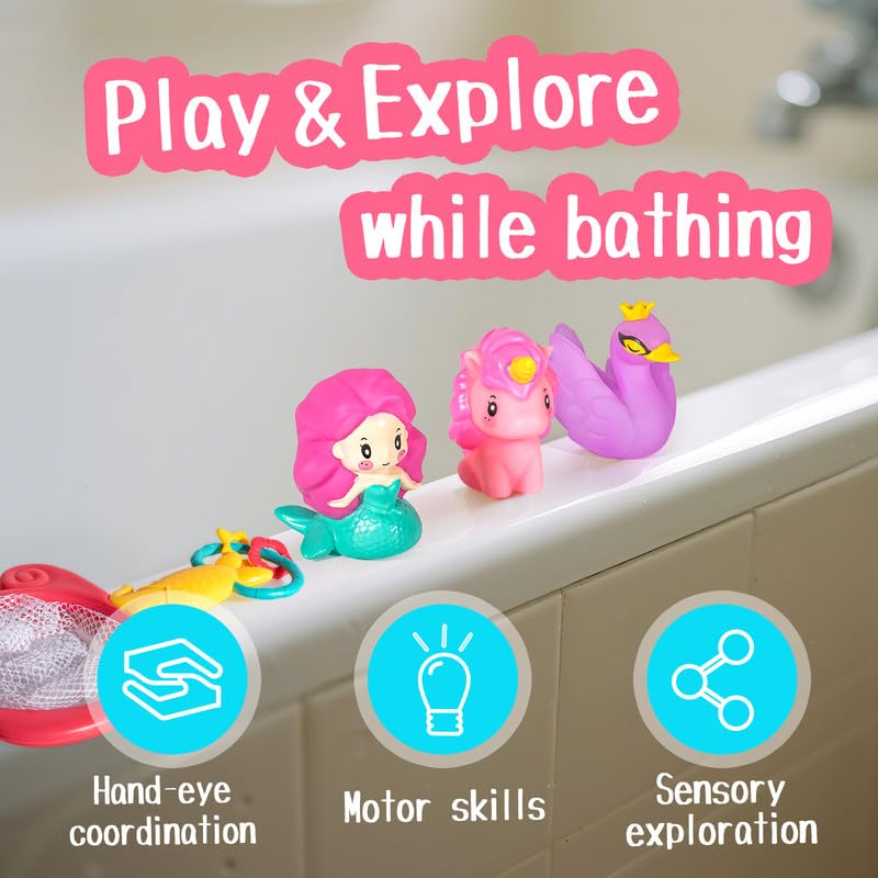 Hely Cancy No Hole Bath Toys for Kids Ages 1-3, 8 Pcs Girl Bath Toys with Storage and Net, Sealed & Squeezable & Float on Water - Image 4